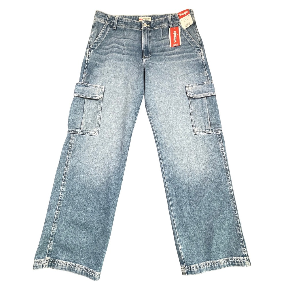 Wrangler Mens 36x32 High Rise Relaxed Straight Leg Cargo Denim Jeans Blue NWT